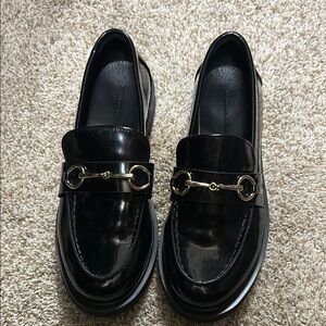 American Eagle Outfitters Black Loafers with Gold Accent